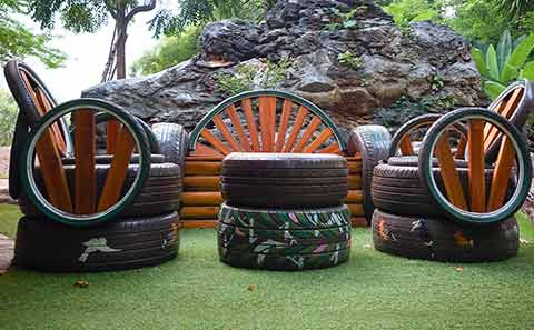 tires used to crate garden furniture