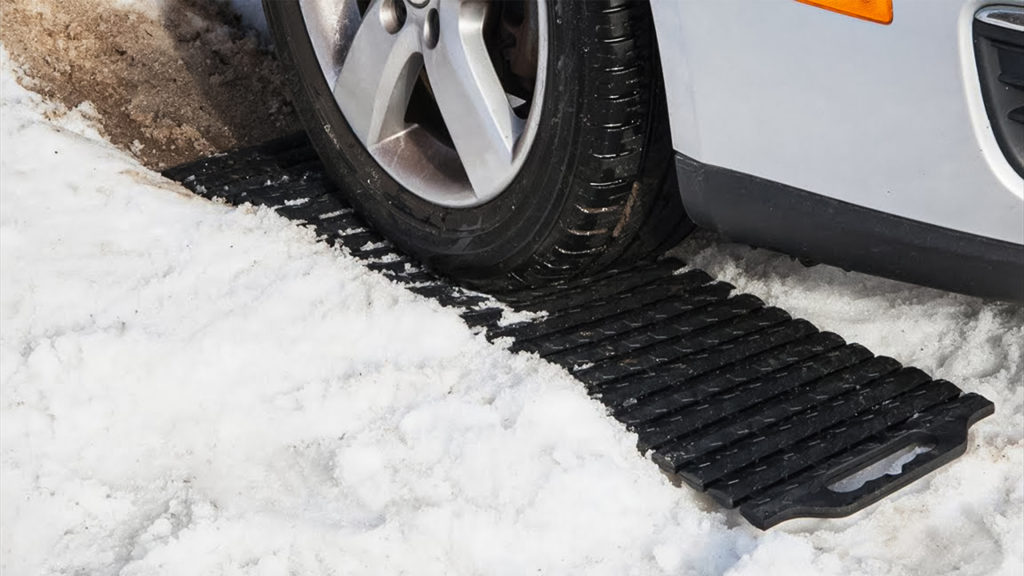 Traction mat in use in winter conditions.