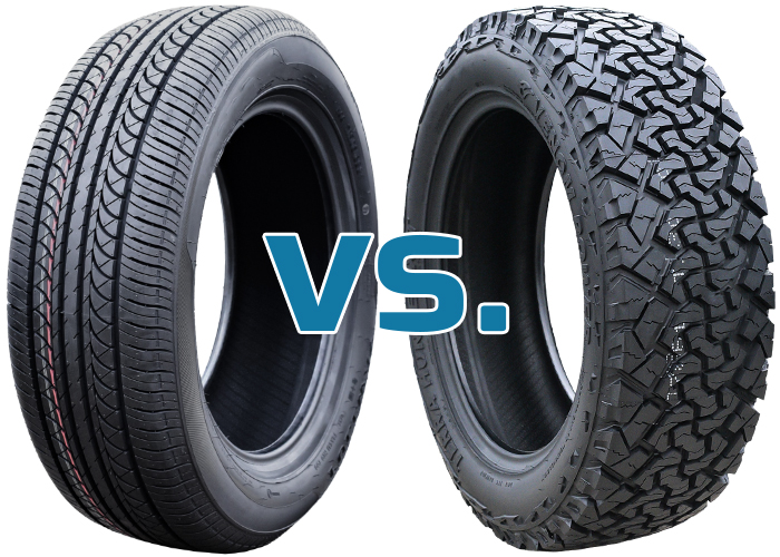 An all season passenger tire on one side VS. light truck tire on the other.