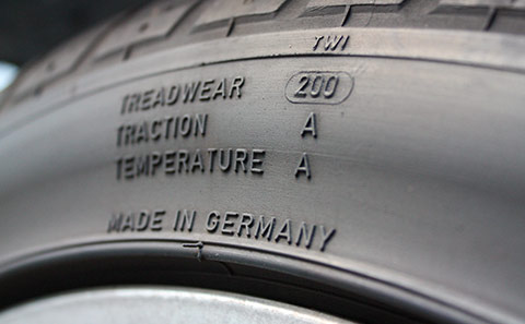 UTQG rating on a tire's sidewall