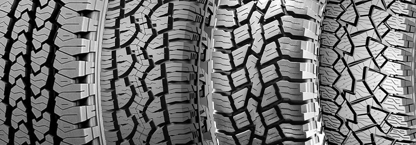 Examples of different all terrain tire tread patterns
