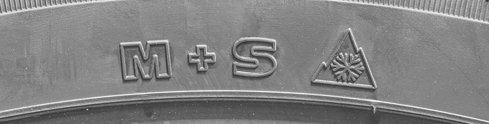 M+S rating and 3PMS symbol on a tire